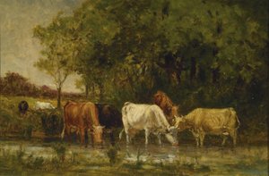 Køer i Landskab af Edward Mitchell Bannister