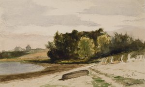Landskab med Log on the Beach (#40), ca. 1880 (akvarel på papir) af Edward Mitchell Bannister