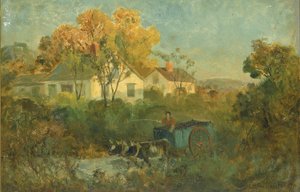 The Drinking Pool (mand i vogn med okser ved poolen) af Edward Mitchell Bannister