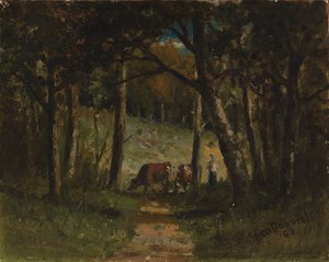 Uden titel (køer på sti i skov) af Edward Mitchell Bannister