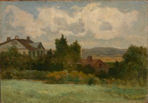 Uden titel (huse og træer) af Edward Mitchell Bannister