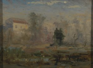 Uden titel (landskab med hus i baggrunden) af Edward Mitchell Bannister