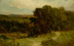 Uden titel (landskab med vej nær vandløb og træer) af Edward Mitchell Bannister