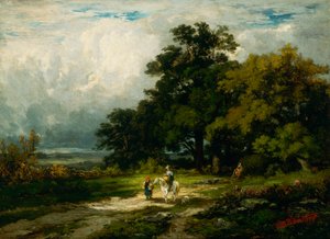 Uden titel (mand på hest med kvinde og hund) af Edward Mitchell Bannister