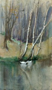 Uden titel Træscene med birketræer og ænder, n.d. af Edward Mitchell Bannister