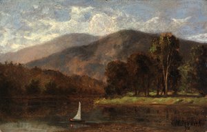 Uden titel sejlbåd i floden, 1876. af Edward Mitchell Bannister