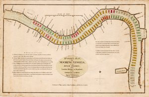 Ogles plan for fortøjning af fartøjer i Themsen fra London Bridge til Deptford i et forbedret system. af Edward Ogle