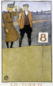Par spiller golf - i "" Golf Calendar"" af Edward Penfield, red. 1899 af Edward Penfield