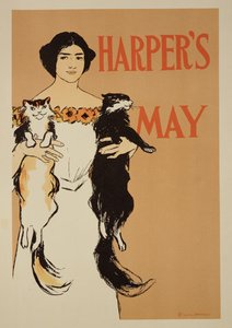 Reproduktion af en plakat, der reklamerer for maj-nummeret af "Harper