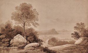 Landskab med sø og sommerhus