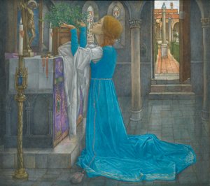 Isabella og gryden med basilikum (tempera på lærred)
