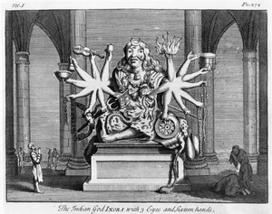 Den indiske gud Ixora med 3 øjne og seksten hænder, c.1780