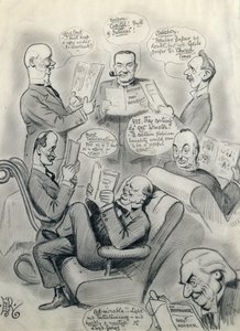 The Bystander 1000th Number, med Lord Cave (1856-1928) Stanley Baldwin (1867-1947), Lord Salisbury (1861-1947), Herbert Asquith (1852-1928) og Winston Churchill (1874-1965) af Edward Tennyson Reed