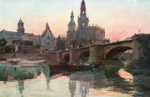 Dresden - Augustusbroen (farvelitografi) af Edward Theodore Compton