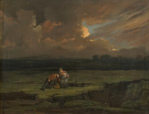 En soldat og hans kone og barn i et stormfuldt landskab af Edward Villiers Rippingille