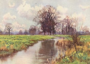Den er fri for byrder, denne glade lille flod, og hverken dæmning eller mølle spærrer dens hurtige vej til havet (farvelitografi).