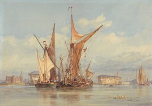 Bombesikkert batteri nær Gillingham, på Medway... af Edward William Cooke