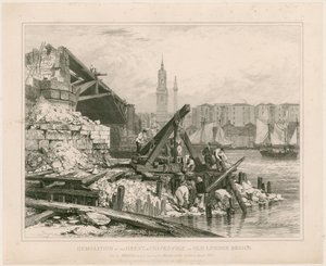 Nedrivning af en del af Old London Bridge. marts 1832 af Edward William Cooke