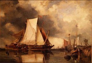 Fiskerbåde på grund ved Schelde af Edward William Cooke