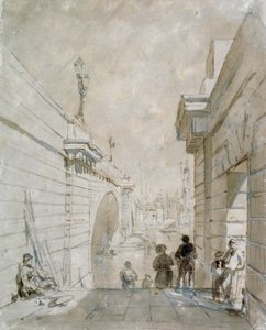 London Bridge ser mod nord fra den øverste trappeafsats nær Tooley Street, 1833 af Edward William Cooke