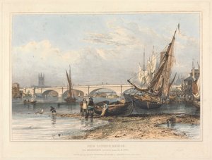 New London Bridge fra Billingsgate (lavt vand) af Edward William Cooke