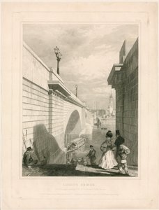 New London Bridge fra den øverste trappeafsats nær Tooley Street af Edward William Cooke