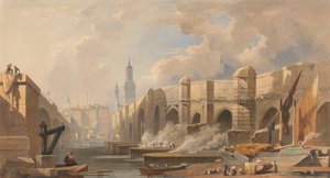 Old og New London Bridge af Edward William Cooke