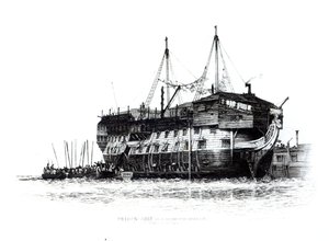 Fængselsskib i Portsmouth Havn: Fanger går om bord, 1828