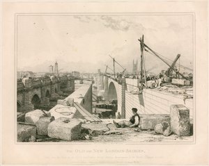 The Old and New London Bridges, 1830 af Edward William Cooke