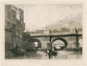 Southwark End af Old London Bridge af Edward William Cooke