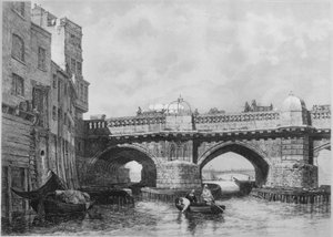 The Southwark End of Old London Bridge, 1831, 1912. Kunstnere: Ukendt, Edward William Cooke. af Edward William Cooke
