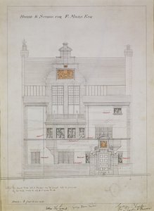 Arbejdstegning for House and Studio for F. Miles Esq, Tite Street, Chelsea, 1878-79 (wc og blyant på papir) (se også 176481, 176483-485)