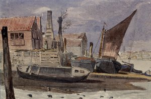 Battersea, flodbredden med både af Edward attr. to Bragg
