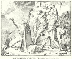The Martyrdom of Stephen, Apostelgerninger, ch vii, ver 59, 60 (gravering) af Edward von Steinle