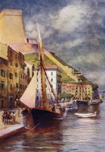 Korsika: Havnen, Bonifacio (farve litho)