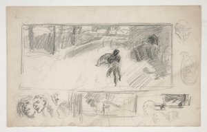 Assorterede skitser (recto); Skitse af en mand i en kappe (verso) af Edwin Austin Abbey