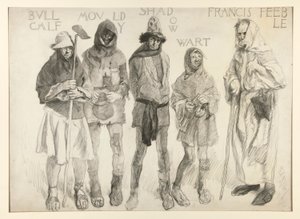 Før Justice Shallow af Edwin Austin Abbey