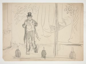Tegnefilm af en skuespiller på scenen(?) - uidentificeret illustration af Edwin Austin Abbey