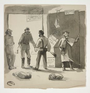 Borgerkrigsskitse (recto); Mand ser på et maleri (verso) af Edwin Austin Abbey