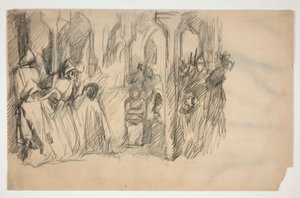 Kompositionsstudie til vægmaleriserien The Quest of the Holy Grail på Boston Public Library af Edwin Austin Abbey