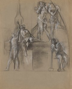 Kompositionsundersøgelse for figurer af minearbejdere i af Edwin Austin Abbey