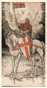 Tegning til plakaten, der offentliggør udstillingen til og udgivelsen af Abbeybogen af Edwin Austin Abbey