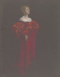 Kvindefigur i blå og pink. af Edwin Austin Abbey
