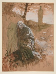 Figur i skov - uidentificeret illustration af Edwin Austin Abbey