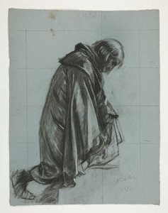 Figurstudie for Sir Lancelot og Sir Bors outfit Galahad med hans sporer, fra The Quest of the Holy Grail (det andet af en serie på femten malerier til Boston Public Library, færdiggjort i 1901) af Edwin Austin Abbey
