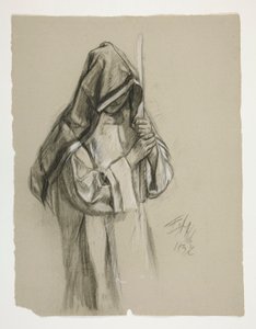 Figurstudie for Sir Lancelot og Sir Bors outfit Galahad med hans sporer, fra The Quest of the Holy Grail (det andet af en serie på femten malerier til Boston Public Library, færdiggjort i 1901)