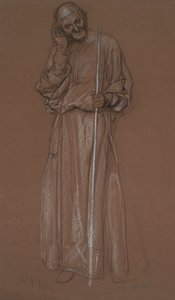 Figurstudie, gammel mand med stav, muligvis Polonius i af Edwin Austin Abbey