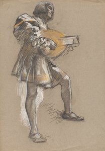Figur med mandolin i middelalderdragt. af Edwin Austin Abbey