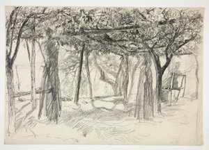 Figurer under en lysthus - (uidentificeret illustration) af Edwin Austin Abbey