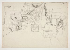 Tal, der går blandt gamle ruiner (?) - (uidentificeret illustration) af Edwin Austin Abbey